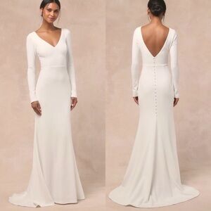 Lulus | Feeling of Forever White Long Sleeve Mermaid Maxi Dress